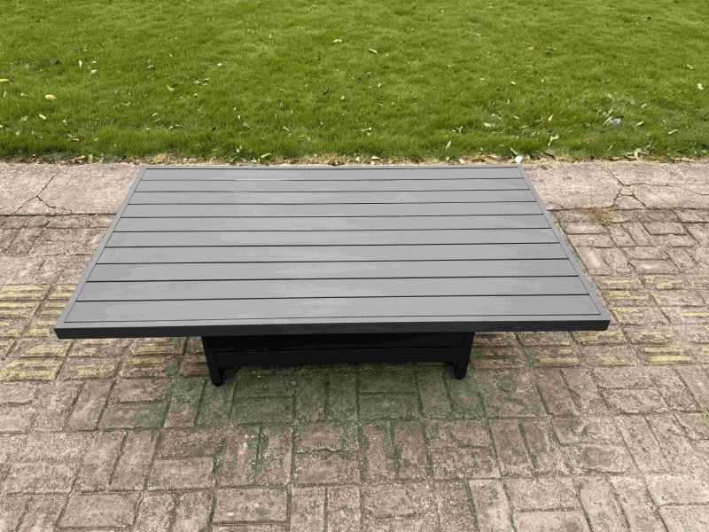 Fimous 9 Pieces Aluminium Garden Furniture Set with Cushions, Patio Furniture Set with Adjustable Rising Lifting Dining Table Dark Grey