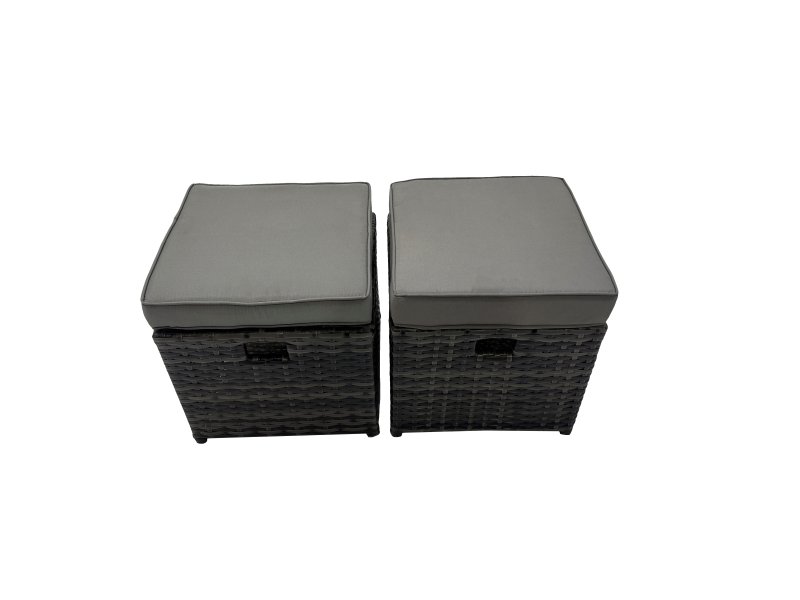 Fimous Rattan Garden Outdoor Furniture Set 3 Seater Sofa Square Coffee Table Set with 2 Side Tables 2 Small Stools Dark Grey Mixed