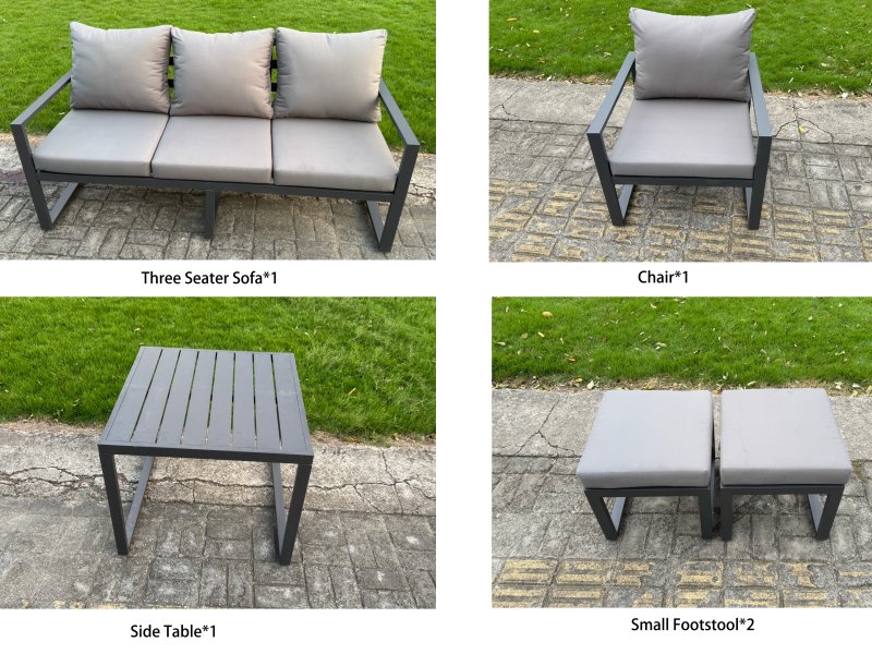 Fimous Aluminum Outdoor Dining Set Patio Dining Furniture Set Includes Adjustable Rising Lifting Dining Table Chairs with 2 Small Footstools