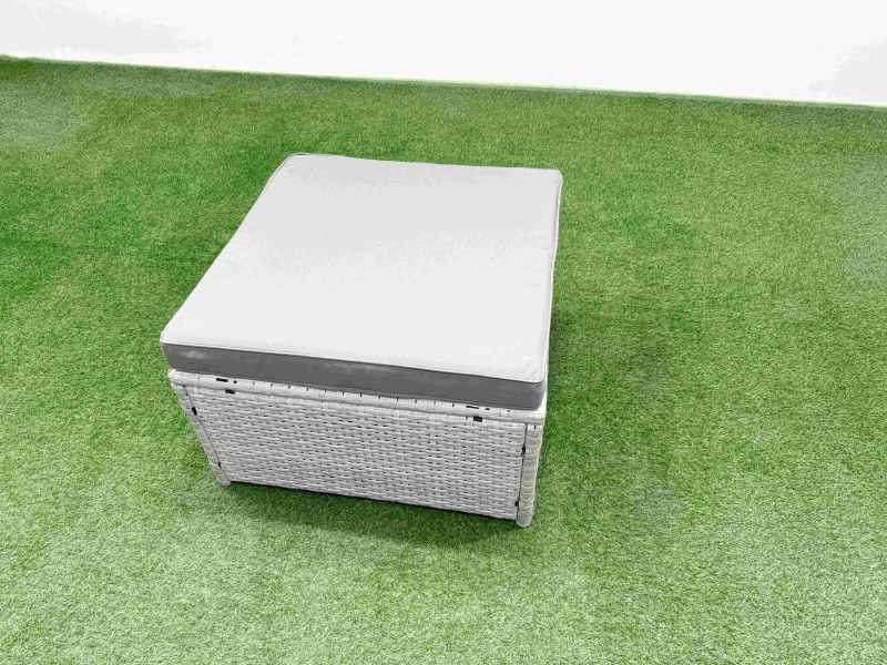 Fimous 8 Seater Outdoor Reclining Chair Love Sofa Set Rattan Garden Furniture Set with Oblong Coffee Table 2 Big FootStools Side Table Light Grey