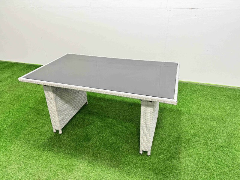 Fimous 9 Seater Patio Garden Furniture Sets with Black Glass Top Dining Table Love Sofa 2 Side Tables 4 Stools Light Grey