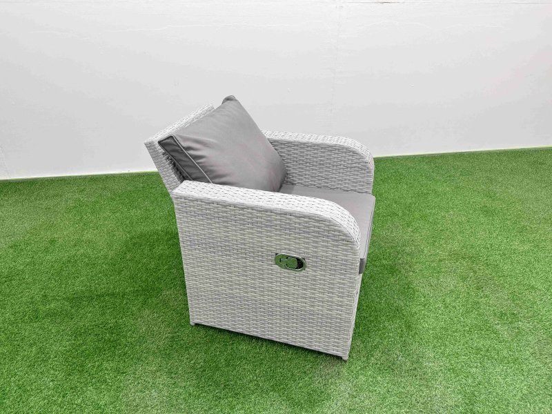 Fimous PE Rattan High Back Lounge Sofa Set Patio Adjustable Lifting Dining or Coffee Table & Chairs Set with 3 Seater Sofa Reclining Chair Side Table Light Grey