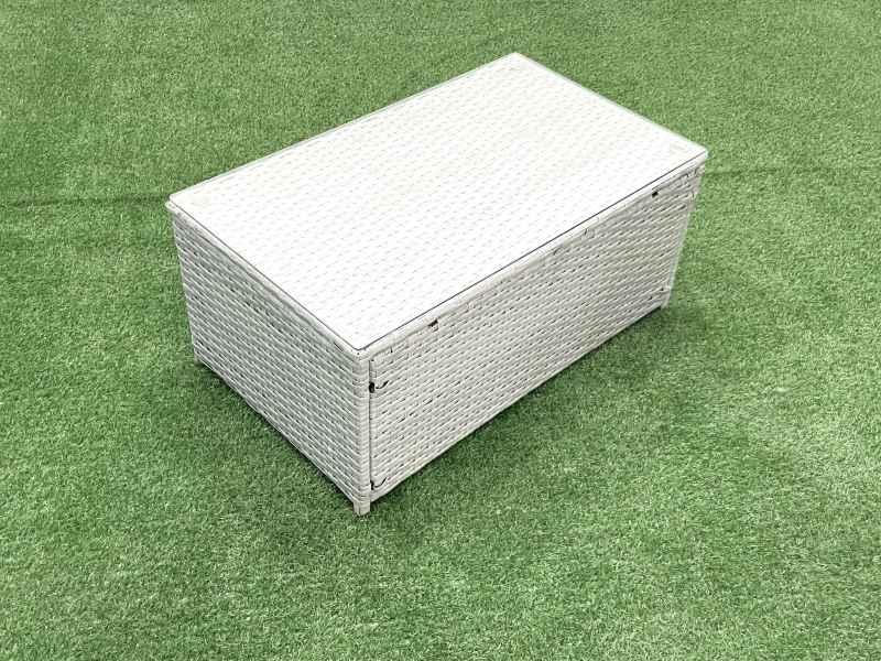 Fimous Rattan Garden Outdoor Furniture Sofa Set with Rectangular Coffee Table 2 Chairs 3 Footstools 2 Side Tables Light Grey Mixed