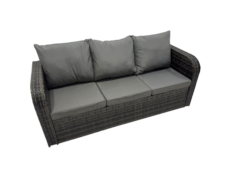 Fimous Rattan Garden Outdoor Furniture Set 3 Seater Sofa Square Coffee Table Set with Side Table Dark Grey Mixed