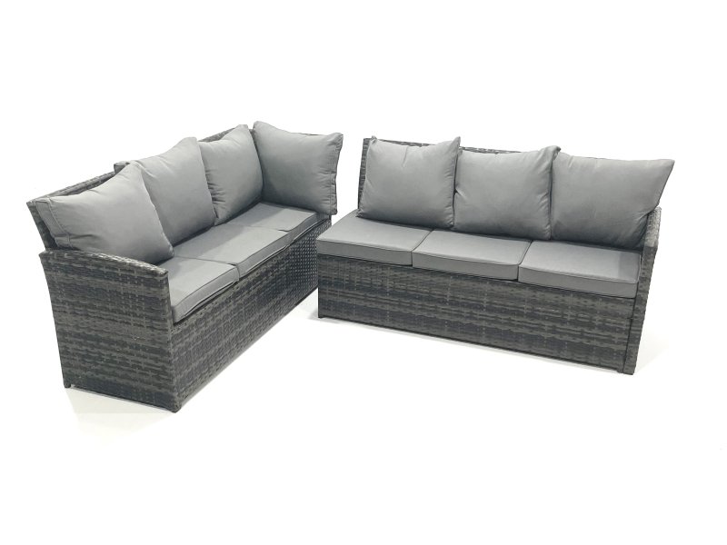 Fimous 8 Seater Garden Rattan Furniture Corner Dining Set with Big Footstool Indoor Outdoor Lounge Sofa Set Dark Grey Mixed