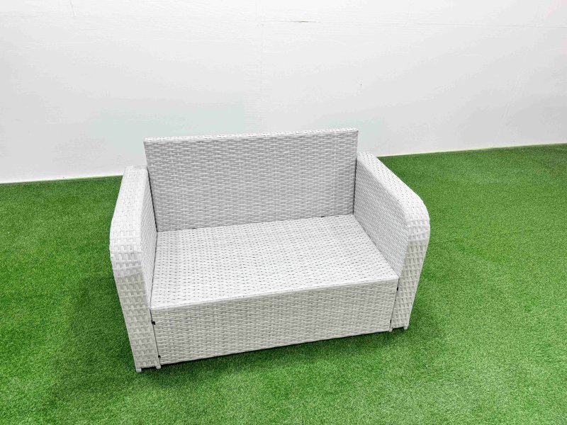 Fimous 6 Seater PE Wicker Rattan Furniture Sofa Sets with Square Coffee Table 2 Seater Love Sofa Light Grey