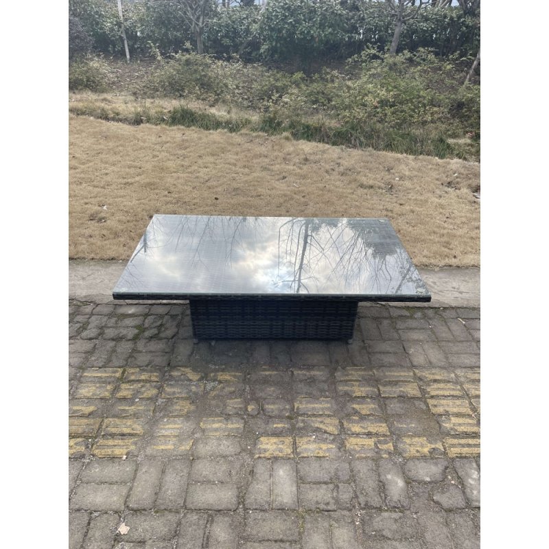 Fimous U Shape?Outdoor Rattan Garden Furniture Sofa Set Lounge Adjustable Rising Lifting Tables Footstool Dark Grey Mixed