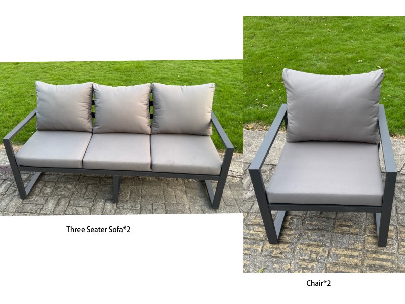 Fimous Garden Aluminium Furniture Set Dark Grey 10 Seater Outdoor Patio Adjustable Rising Lifting Dining Table with 3 Footstools 2 Side Tables Dark Grey