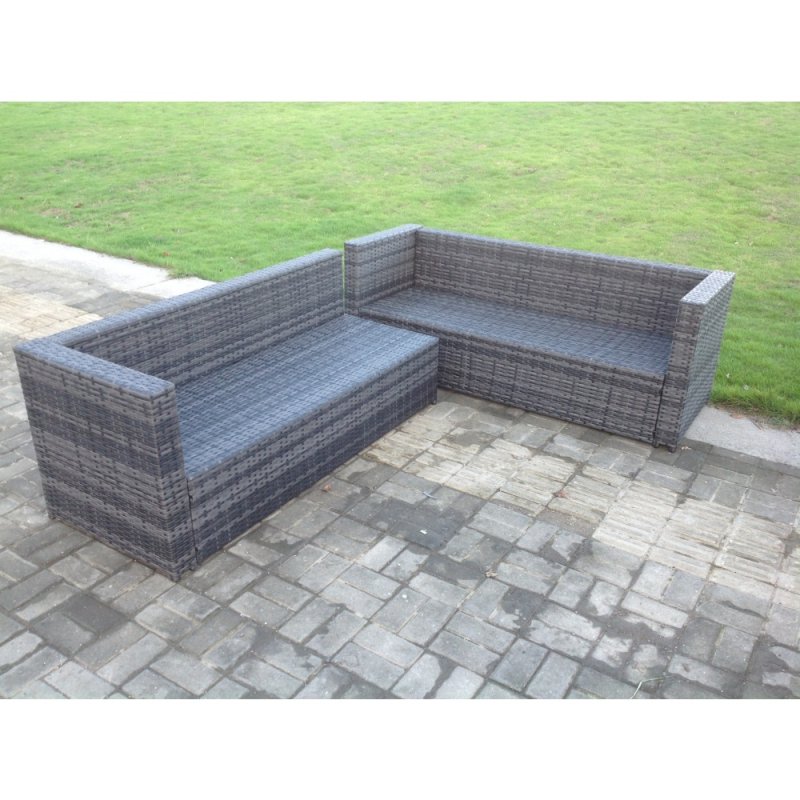 Fimous Rattan Corner Sofa Set Garden Furniture With 2 Chairs Coffee Table And Side Table