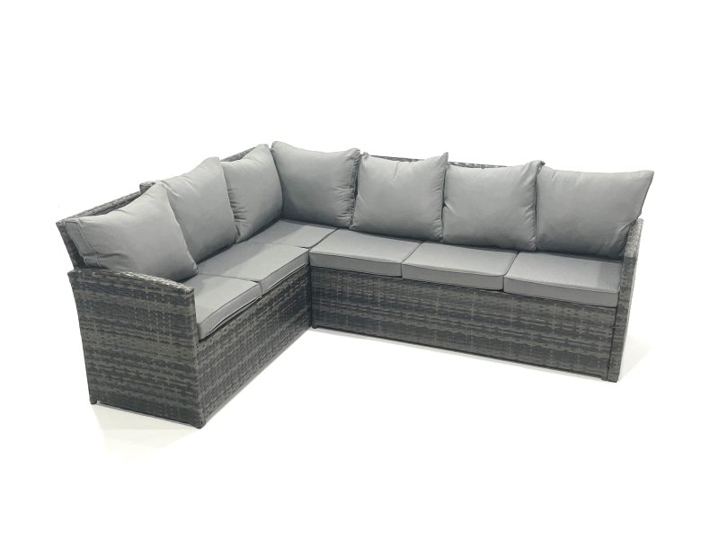 Fimous Outdoor Furniture Garden Dining Set Rattan Corner Sofa Set with 3 Footstools 2 Armchairs Dark Grey Mixed