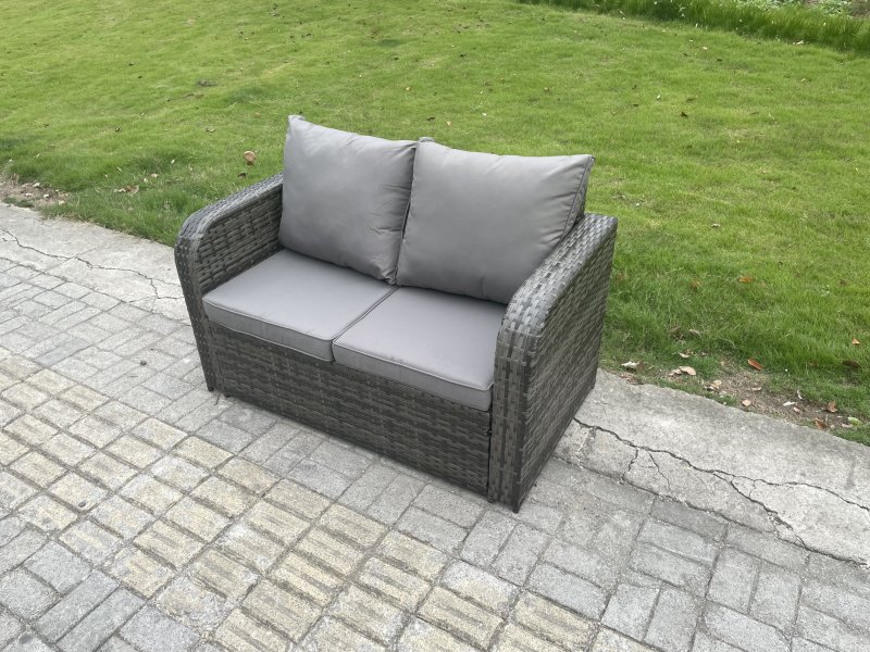 Fimous Garden Furniture Sets 6 Seater Rattan Furniture Manual Wicker Patio Sofa Patio Conversation Set with 2 Big Footstool Side Table Dark Grey Mixed