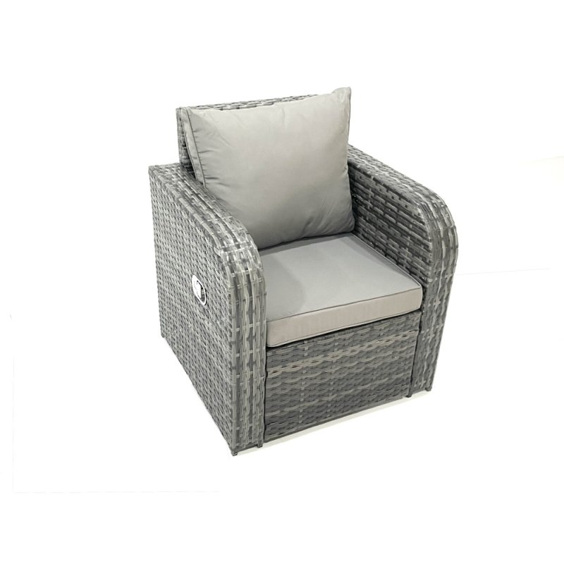 Fimous Outdoor Garden Furniture Set Rattan Sofa Dining Table Set with Reclining Chair Big Footstool Dark Grey Mixed