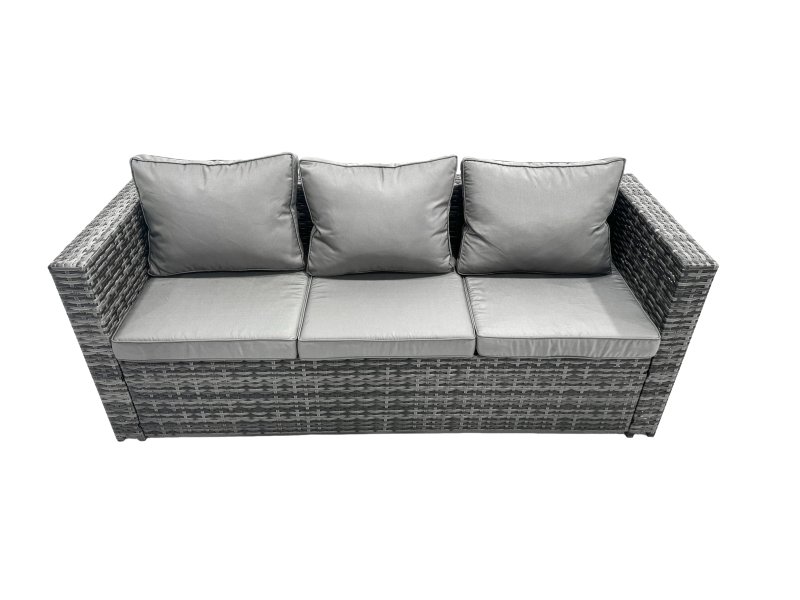 Fimous Outdoor Rattan Garden Furniture Set 7 Seater Patio Lounge Sofa Set with Armchair Square Coffee Table 2 Big Footstool Dark Grey Mixed