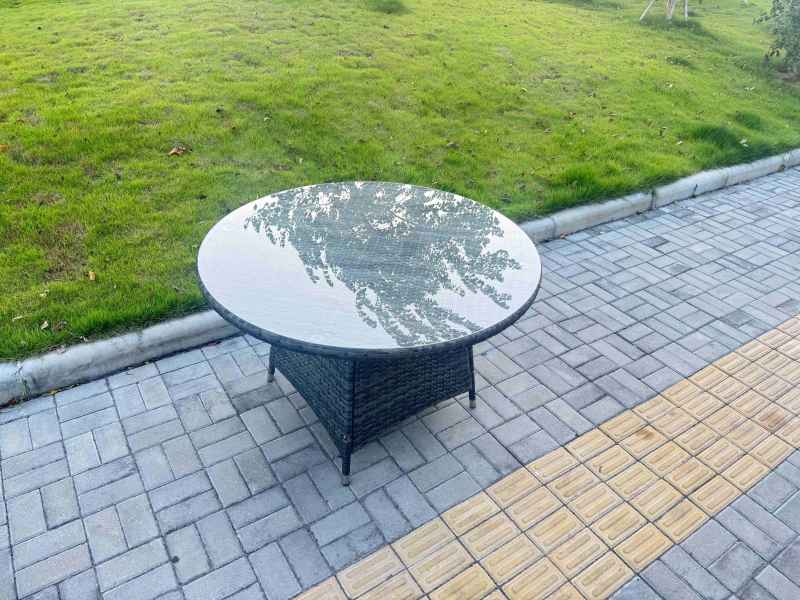 Fimous 7-Piece PE Rattan Garden Furniture 6 Seater Garden Big Round Table and Chairs for Patio Dark Grey Mixed