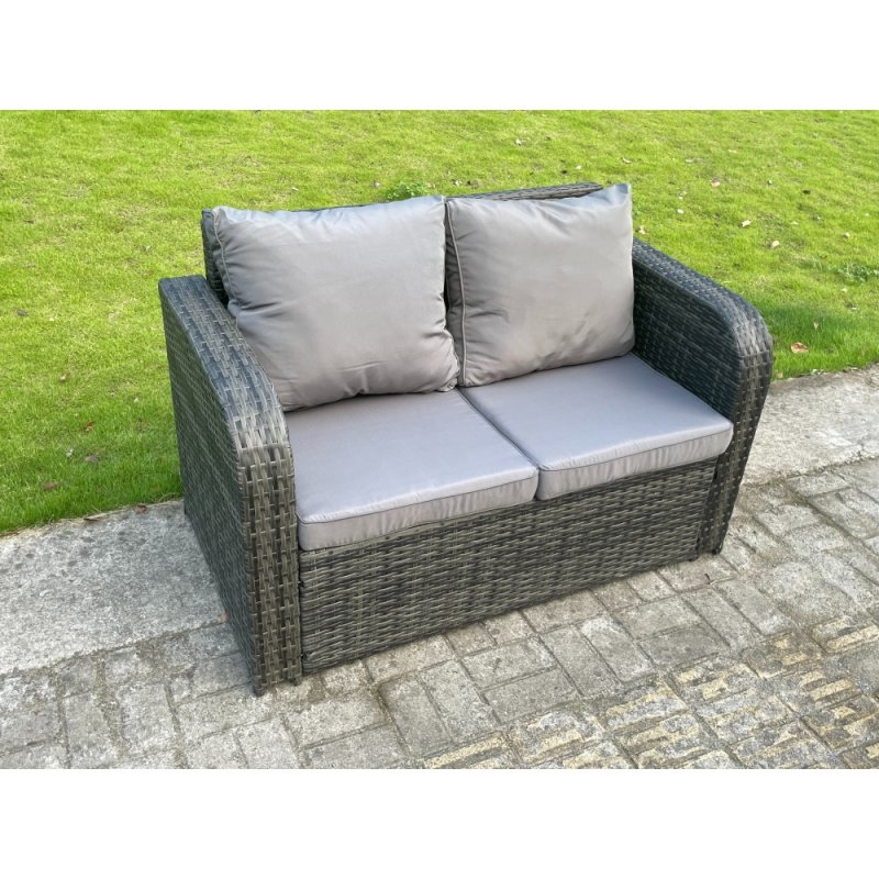 Fimous Rattan Garden Furniture Set with Gas Fire Pit Dining Table,Side Table Indoor Outdoor 5 piece Love Sofa set