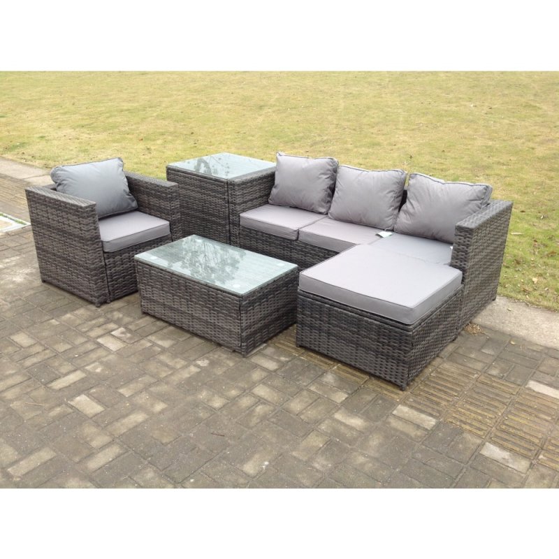 Fimous 5 Seats Rattan Sofa Set Coffee Table Chair Set Outdoor Patio Garden Furniture In Dark Grey