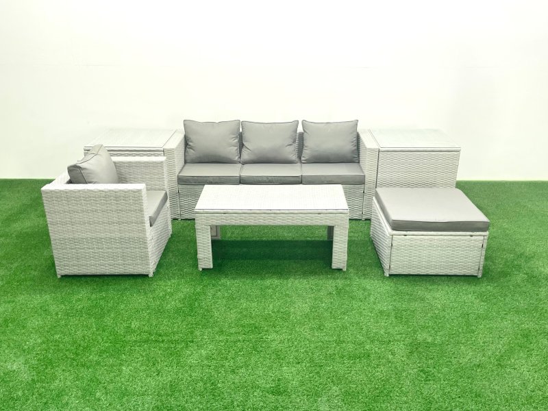 Fimous Outdoor Rattan Garden Furniture Set with Grey Cushions Luxury 5 Seater with Chair and Coffee Table For Conservatory,Patio