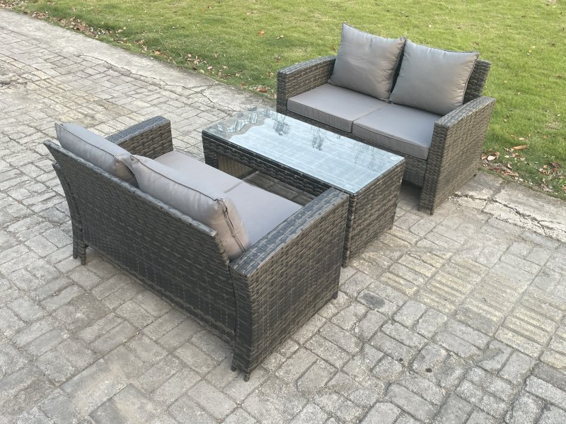 Fimous 3 Pieces Garden Furniture Sets Poly Rattan Outdoor Patio Furniture PE Wicker Furniture Set with Loveseat and Table for Garden Backyard Dark Grey Mixed
