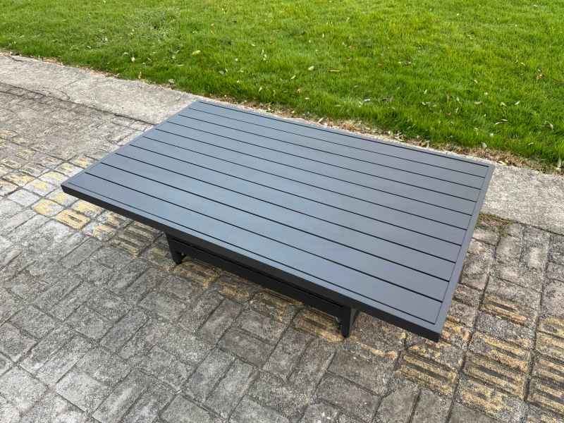 Fimous Aluminium Garden Furniture Set Adjustable Rising Lifting Dining Table and 6 Chairs Set Dark Grey