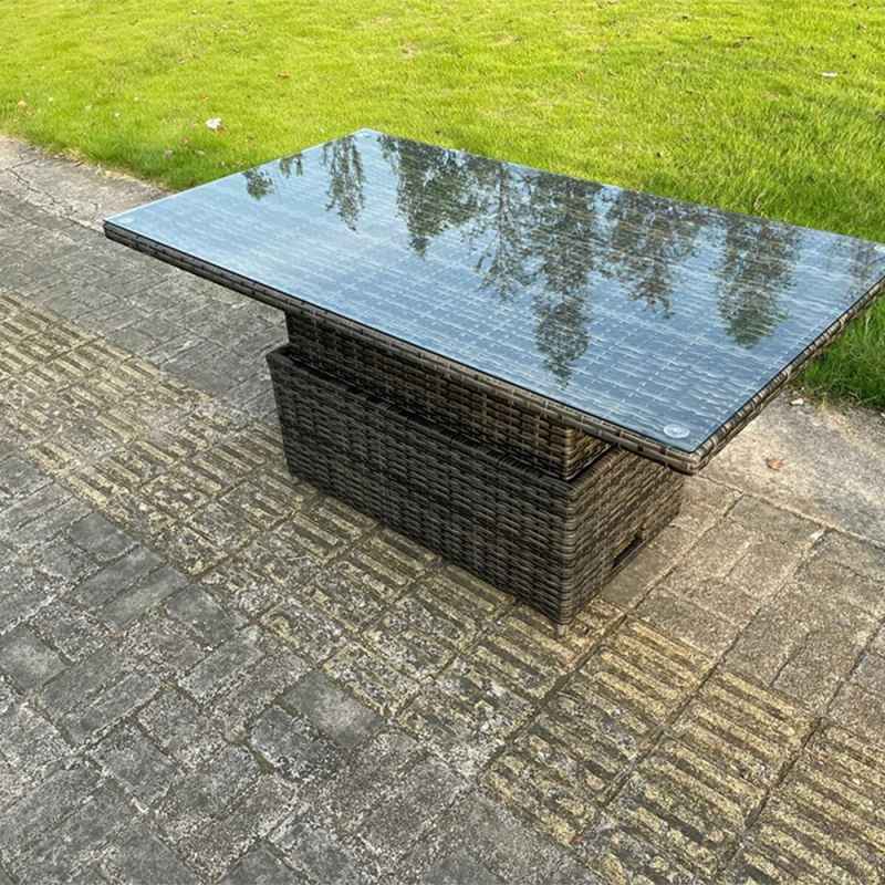 Fimous Dark Grey Mixed Wicker Rattan Corner Sofa Garden Furniture Rising Table Sets Footstool
