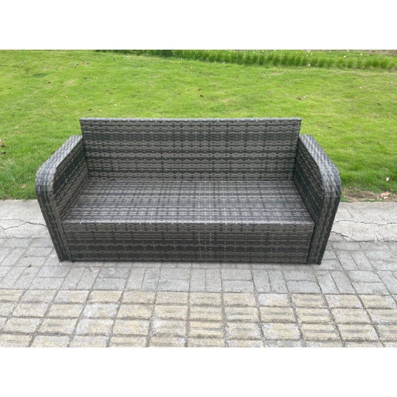 Fimous Indoor Outdoor Rattan Garden Furniture 8 Seater Set Table Sofa Chair Patio Conservatory with Grey Cushions 2 Small Footstools