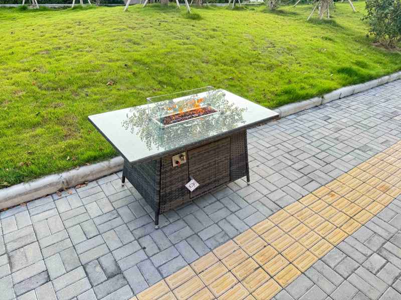 Fimous Rattan Garden Furniture Dining Set 4-seater Patio Rectangular Gas Firepit Table Chairs Outdoor Dark Grey Mixed
