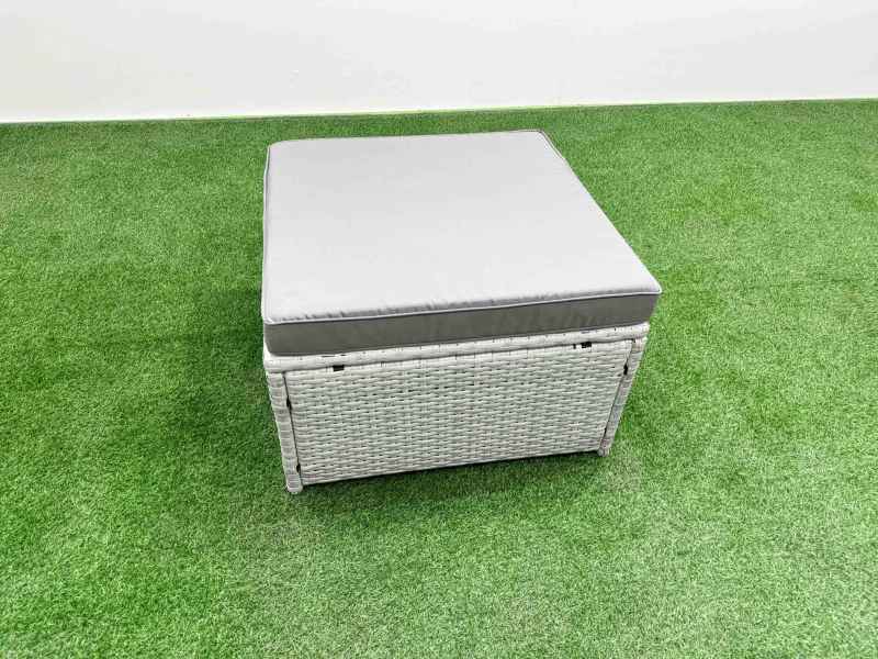 Fimous PE Rattan Garden Furniture Set Reclining Chair Sofa Lounge Sofa Set Adjustable Lifting Dining or Coffee Table 3 Stools Light Grey