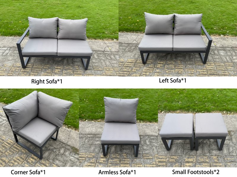 Fimous 5 Piece Garden Furniture Set 6 Seater Aluminium Outdoor Dining Set Dining Table & Cushions, Grey