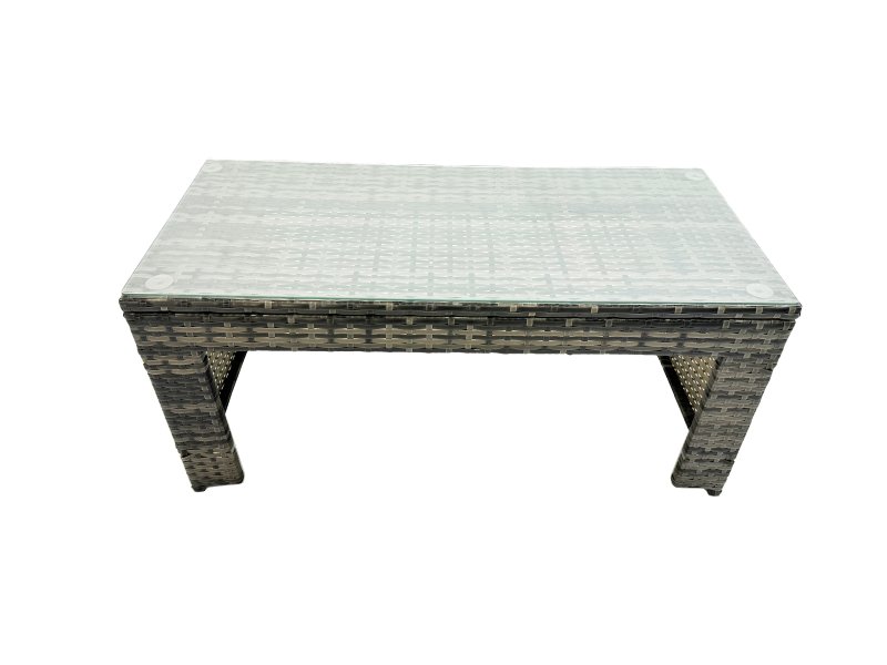 Fimous Outdoor Love Sofa Set 7 Seat Rattan Garden Furniture Set with Oblong Coffee Table 3 Footstools 2 Side Table Dark Grey Mixed