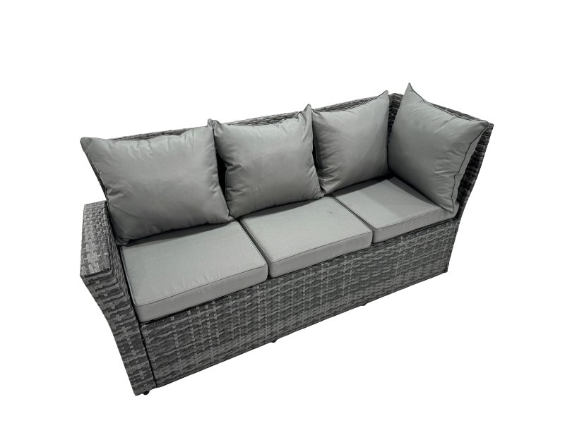 Fimous 9 Seat Poly Rattan Outdoor Patio Coffee Table Corner Sofa Set with 2 Big Stool Chair for Garden Backyard Dark Grey Mixed