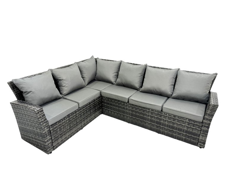 Fimous Poly Rattan Outdoor Patio Height Adjustable Rising Lifting Table Corner Sofa Set with 2 Big Stool,2 Chairs for Garden Backyard Dark Grey Mixed