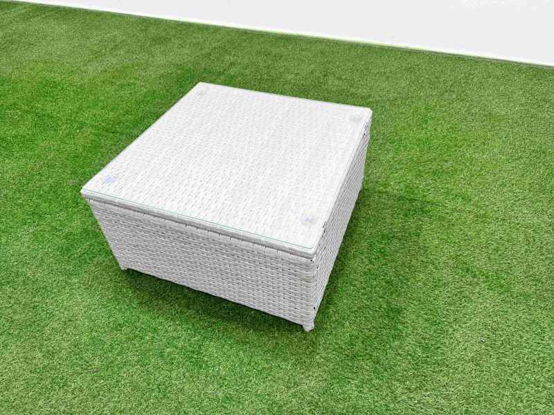Fimous PE Rattan Lounge Sofa Set 10 Seater Outdoor Garden Furniture Set with Square Coffee Table 3 Seater Sofa Big Footstool Side Table Light Grey