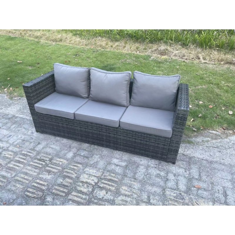 Fimous PE Wicker Outdoor Garden Furniture Set Patio Rattan Rectangular Dining Table Lounge Sofa with Big Footstool 7 Seater Dark Grey Mixed