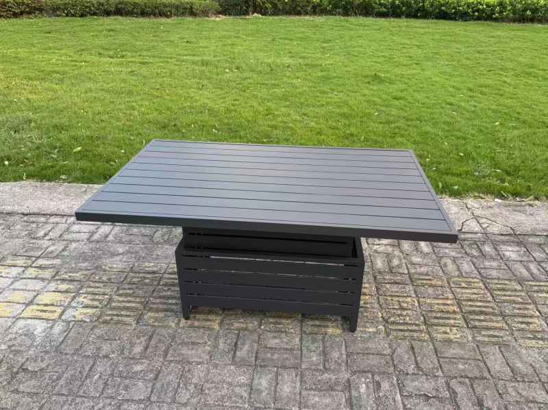 Fimous 6 Piece Garden Furniture Set 9-Seater Aluminium Outdoor Dining Set with Adjustable Rising Lifting Dining Table & Cushions 3 Chairs Dark Grey