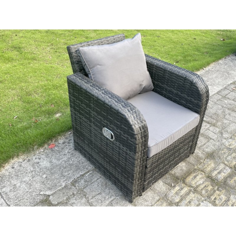 Fimous Rattan Outdoor Garden Furniture Sets Height Adjustable Rising lifting Dining Table Reclining Chair Sofa Set with Side Tables 2 Big Footstools Dark Grey Mixed