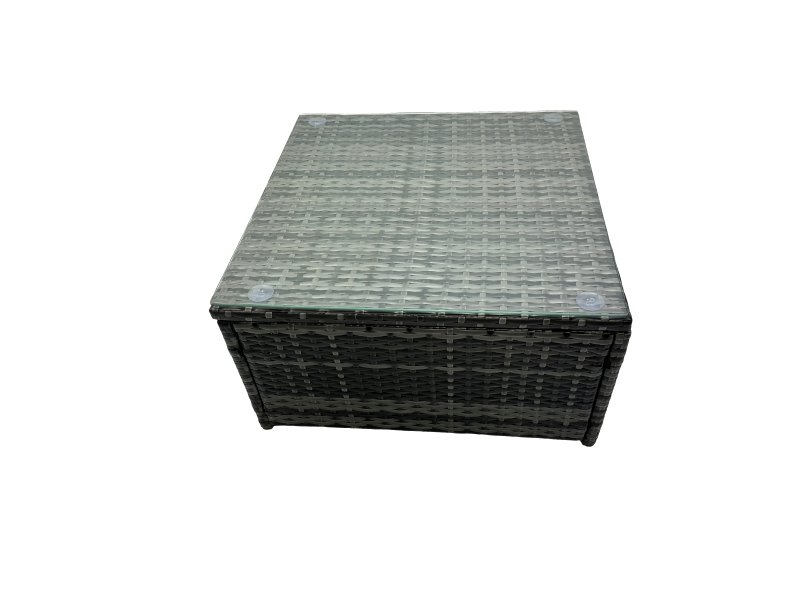 Fimous PE Rattan Garden Furniture Set Lounge Double Seat Sofa Coffee Table Set with Side Table 3 Stools Dark Grey Mixed