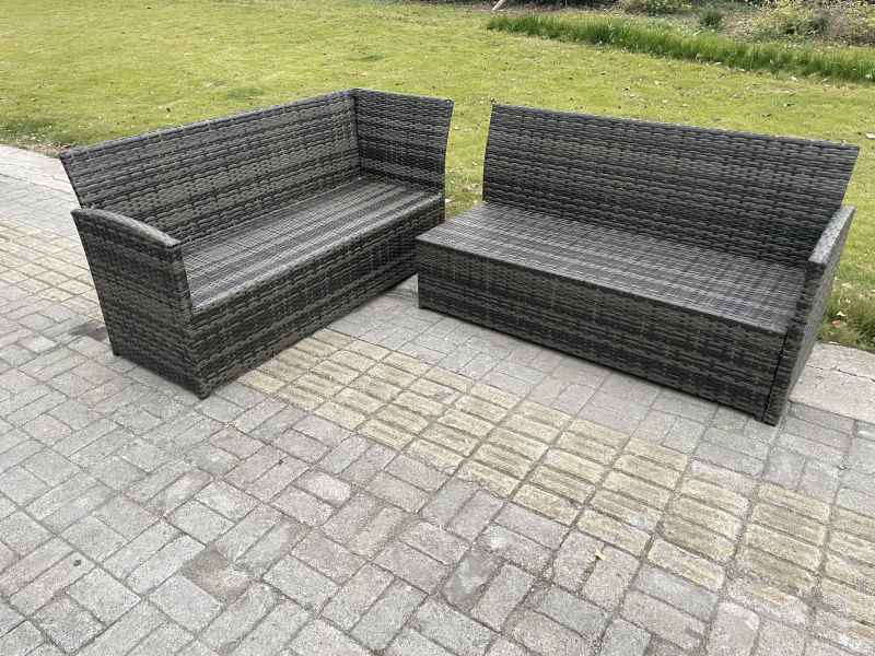 Fimous 7 Seater Outdoor Rattan Garden Furniture Set Corner Sofa Oblong Coffee Table Sets with Patio Armchair Dark Grey Mixed