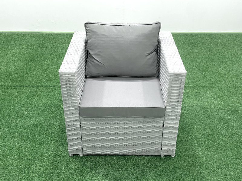 Fimous Rattan Garden Outdoor Furniture Sofa Set with Square Coffee Table 2 Chairs 3 Footstools 2 Side Tables Light Grey Mixed