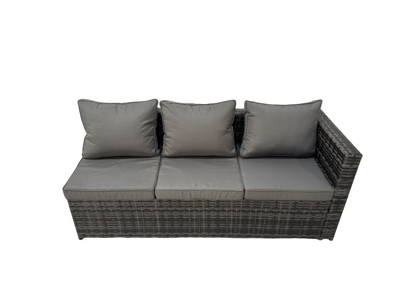Fimous 9 Seater Garden Outdoor Rattan Furniture Set Patio Corner Sofa Rectangular Coffee Table with Side Table 3 Stool Dark Grey