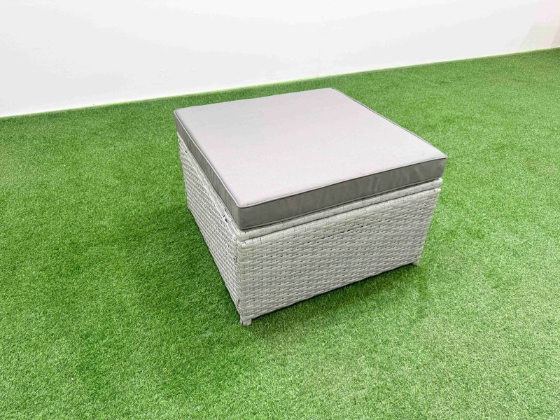 Fimous Light Grey PE Wicker Rattan Garden Furniture Set Sofa Set Reclining Chair Firepit Dining Table 5 Seater With Footstool
