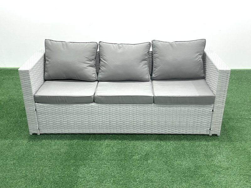 Fimous Rattan Garden Furniture Set with 3 Seater Sofa 2 Chair Rectangular Coffee Table 2 Big Footstools Side Table Light Grey Mixed 7 Seater