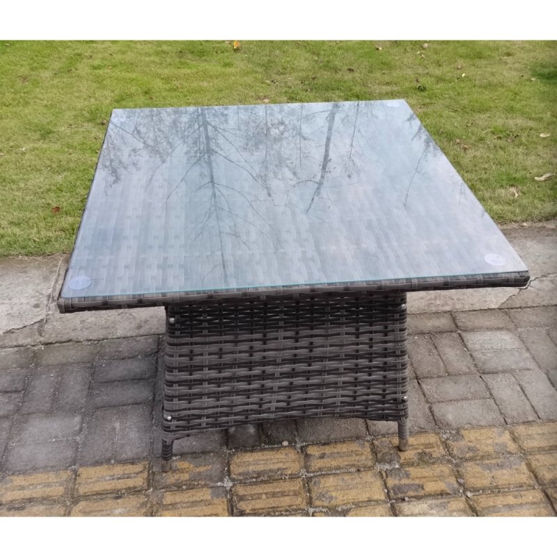 Fimous PE Rattan Outdoor Square Dining Table Garden Furniture Accessory Clear Tempered Glass