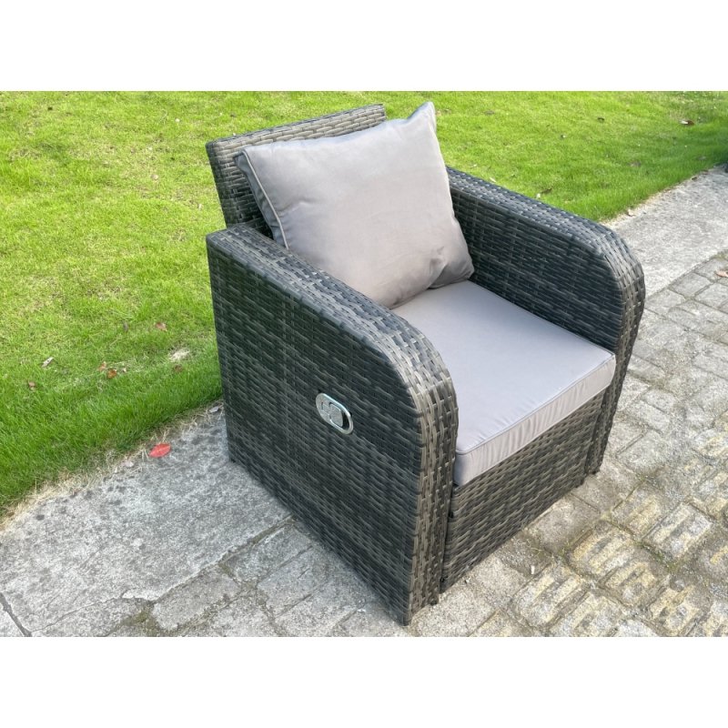 Fimous Outdoor Rattan Garden Furniture Lounge Sofa Set With Oblong Rectangular Dining Table 2 PC Reclining Chair Side Table