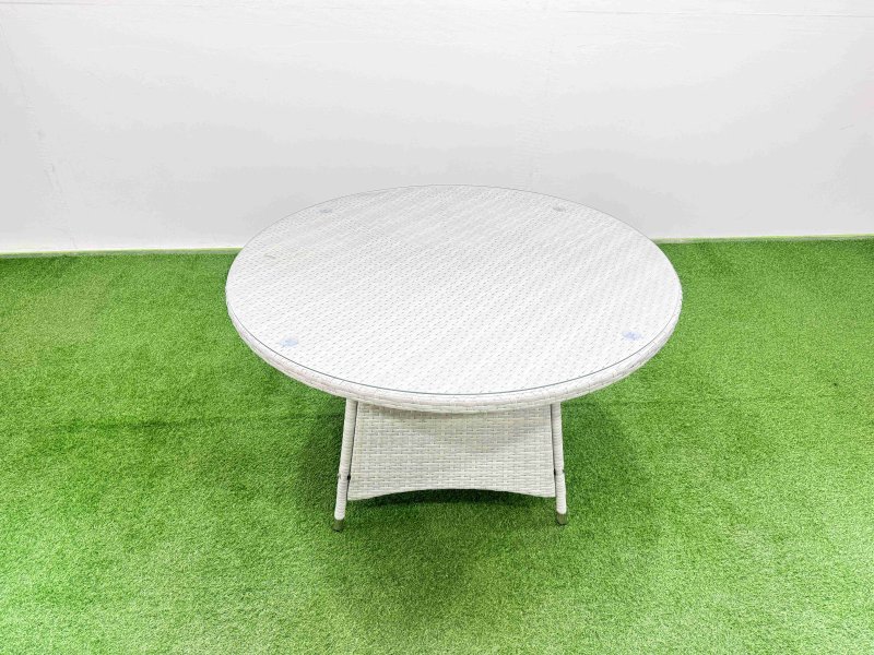 Fimous Wicker PE Rattan Garden Furniture Set Patio Outdoor 6 Chairs Plus Big Round Table Set Light Grey Mixed