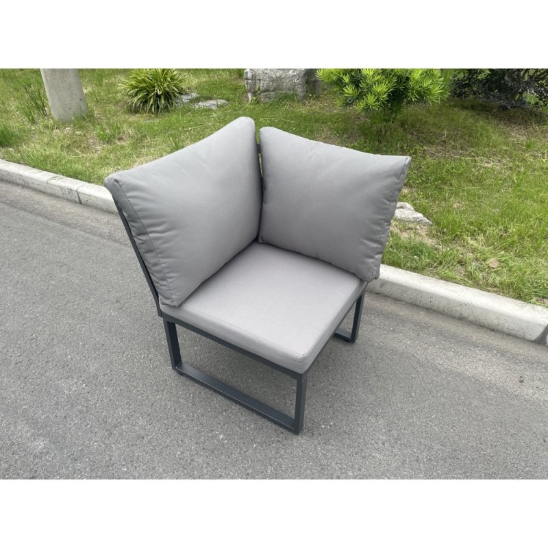 Fimous Aluminum Outdoor Garden Furniture Corner Sofa Chair 2 PC Stools Adjustable Rising Lifting Dining Table Sets Black Tempered Glass Dark Grey 10 Seater