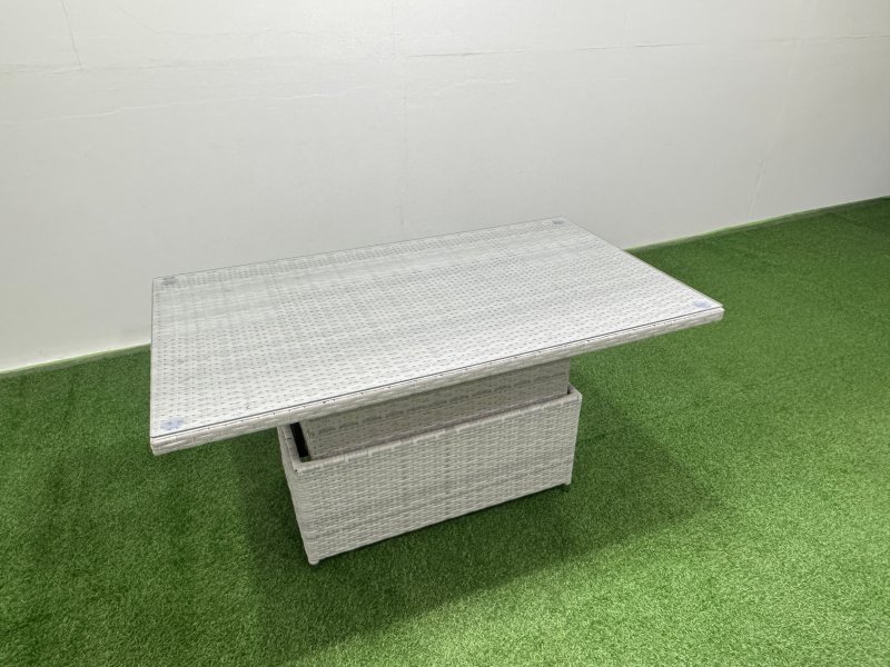 Fimous 9 Seat Rattan Outdoor Garden Furniture Corner Sofa Set Adjustable Lifting Dining or Coffee Table Set with Armchair 3 Footstools Light Grey
