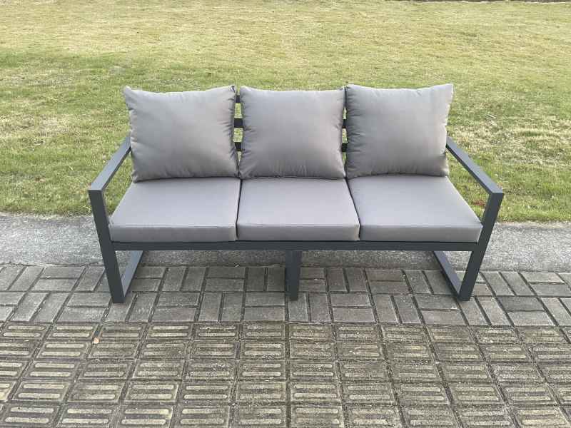 Fimous Aluminium 5 Pieces Garden Furniture Set with Cushions 8 Seater Outdoor Patio Lounge Sofa Set with 2 Armchairs Dark Grey