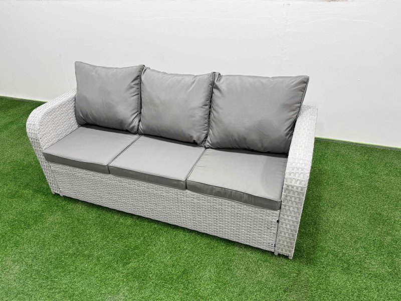 Fimous 9 Seater Poly Rattan Outdoor Garden Furniture Adjustable Lifting Dining or Coffee Table Sofa Set Patio 3 Seater Sofa Reclining Chair 3 Seater Sofa 2 Big Footstools 2 Side Table Light Grey