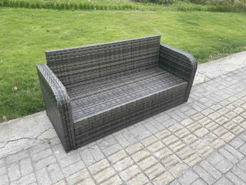 Fimous 8 Seater Garden Furniture Sofa Set Rectangular Dining Table 2 Small Footstool Indoor Outdoor Rattan Set Dark Grey Mixed