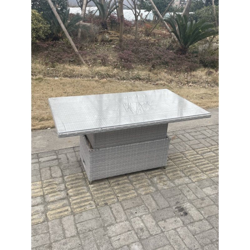 Fimous Rattan Garden Funiture Set Height Adjustable Rising Lifting Table Loung Sofa Dining Set With 2 Arm Chair Side Coffee Table